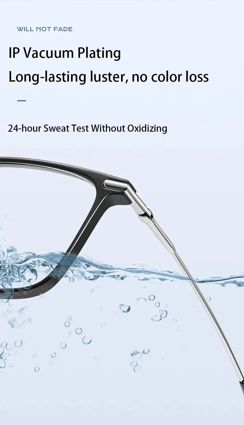 VICKY Classic Titanium Men's Square Frame Simple Design Blue Light Reading Glasses Customizable Prescription Photochromic 007