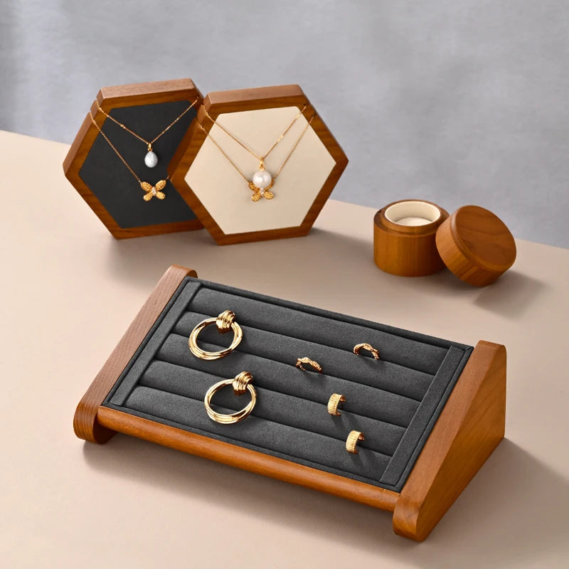 Oirlv Wooden Ring Jewelry Display Stand Jewelry Organizer Rack Earring Storage Rack Counter Ring Display Stand Ring Display Prop