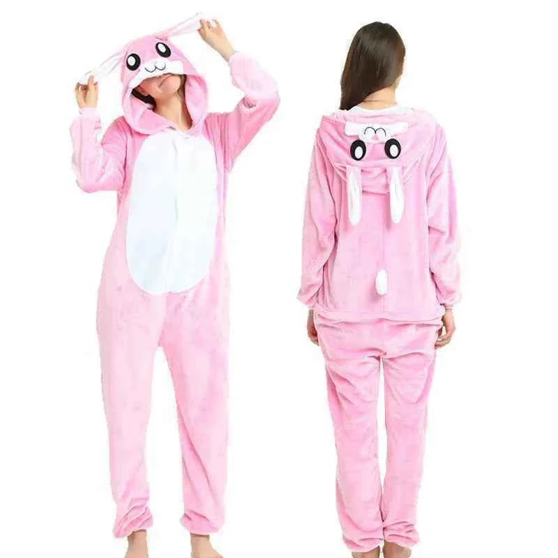 Adults Animal Onesies Unicorn Pajamas Couple Sleepwear Women Men Winter Unisex Kigurumi Costumes Cartoon Flannel Rabbit Pajamas