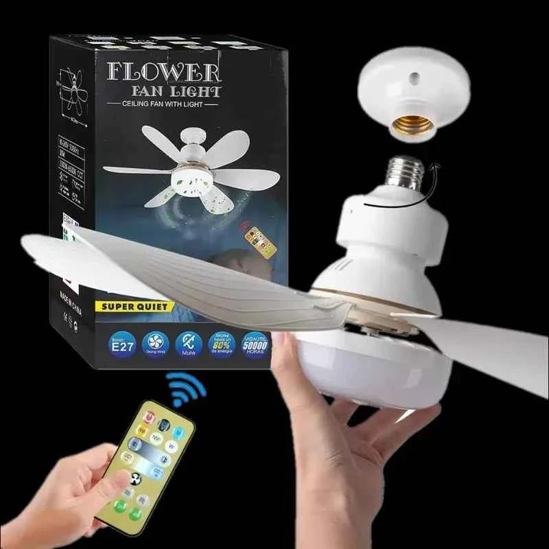 LED Socket Fan Light with Remote Small Ceiling Fan with Light, Cordless Light Socket Fan for Kitchen Bedroom Small Room