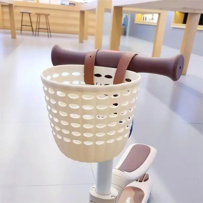 Kids Bike Basket Durable Storage Basket With Adjustable PU Straps Handlebar Basket For Children Girls Outdoor Biking Toddlers