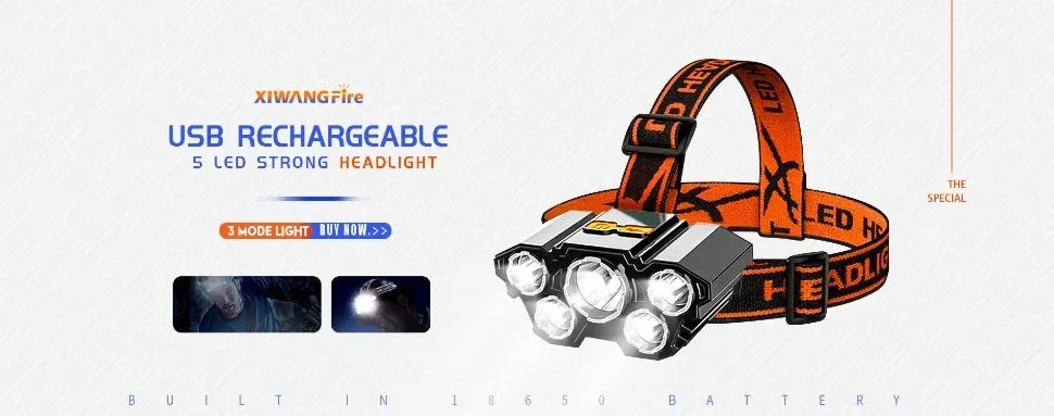 COB LED Headlamp Induction Head Lamp Built-in Battery USB Rechargeable Head Flashlight Outdoor Camping Fishing Sensor Headlight