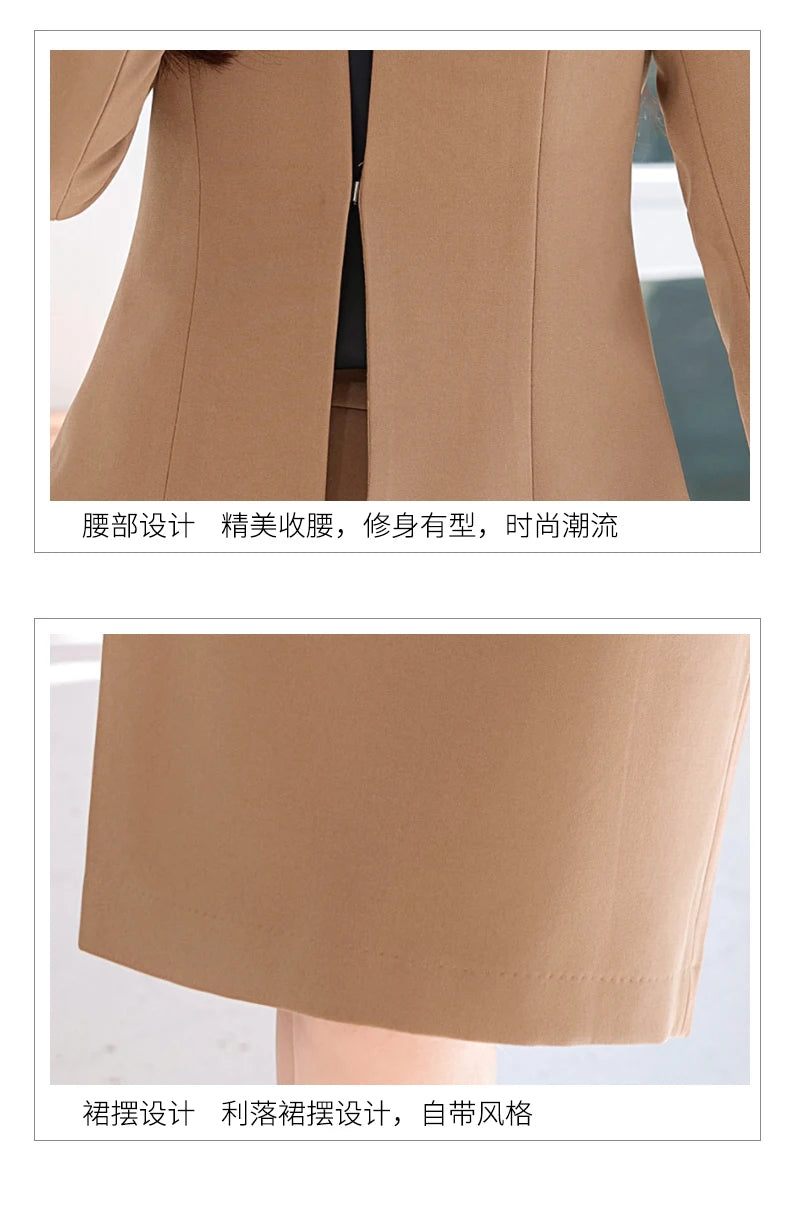 AIyssa Fashionable classic long-sleeved suit set, office business women's clothing, high-quality two-piece suit jacket + skirt.