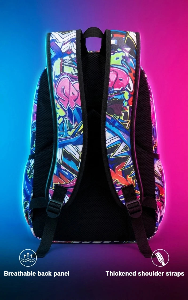 A Hip-Hop Street-Style Backpack with Spray-Painted Ground Motifs for Men, a New Trendy Lightweight Printed Backpack with a Checkered Pattern, Also a Fashionable Outdoor Commuter Bag, Large-Capacity Travel Bag, Multifunctional