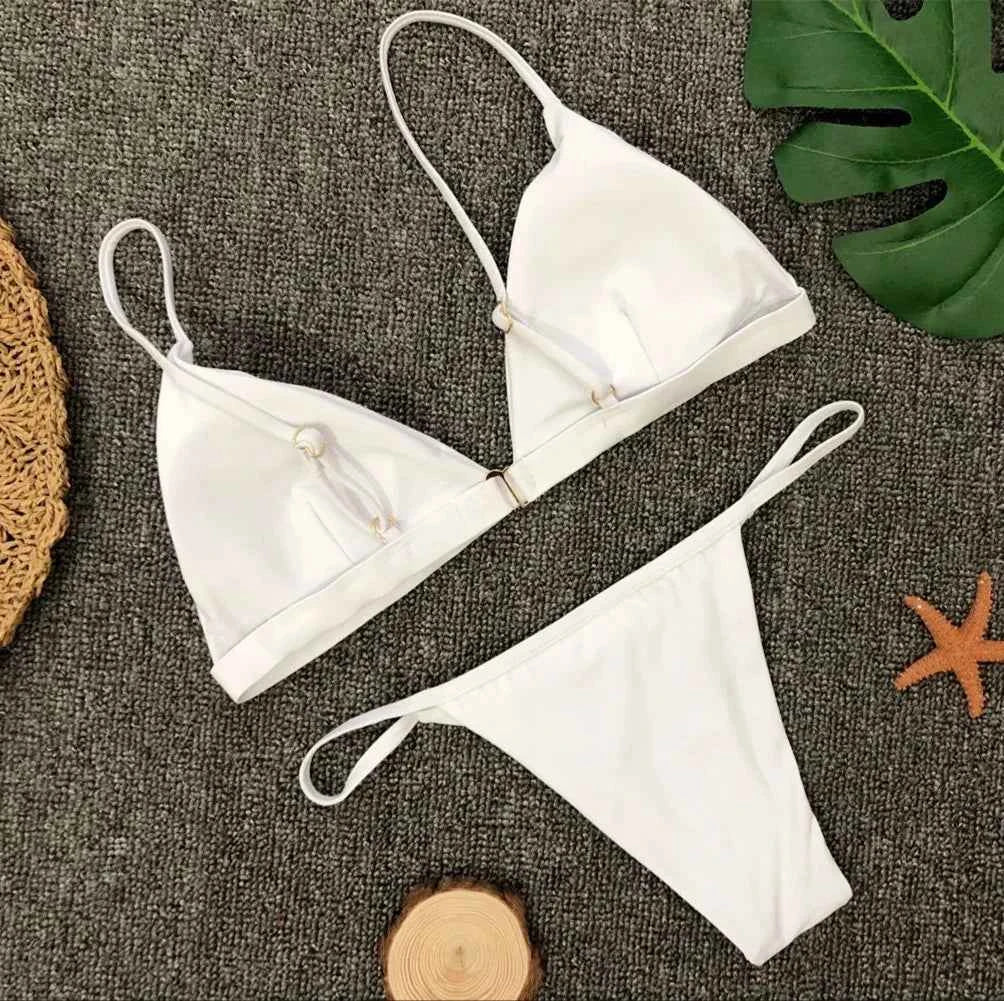 Bikini 2025 New Women's Split Solid Color Adjustable Size Swimsuit