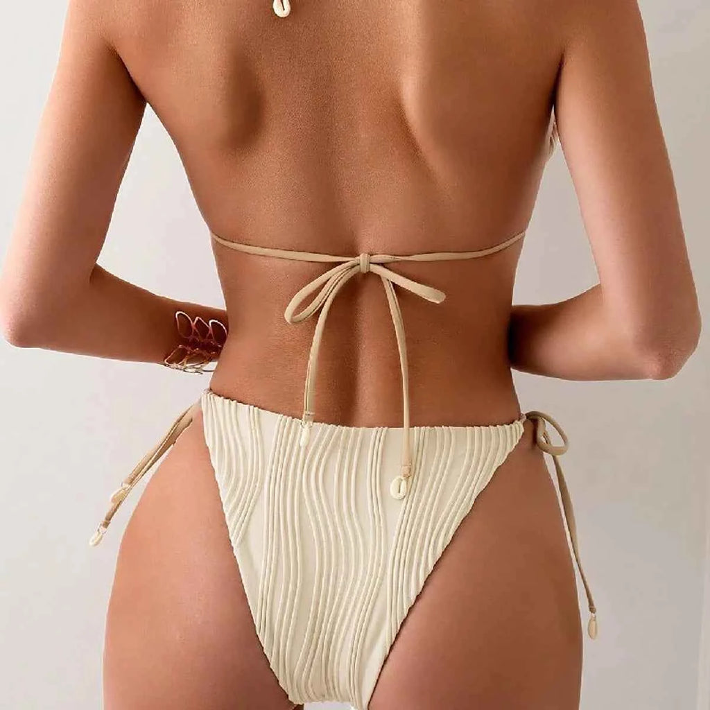 2025 New Tight Two-Piece Bikini Set Sexy Women Solid Halter Swimsuit Hollow Backless Swimwear Summer Push Up Beach Bathing Suit