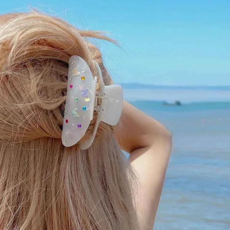 DuoShang Sweet Colorful Rhinestone Hair Claw Acetate Claw Clips Valentine's Day Crab Hair Clips for Women Girls Hair Accessories