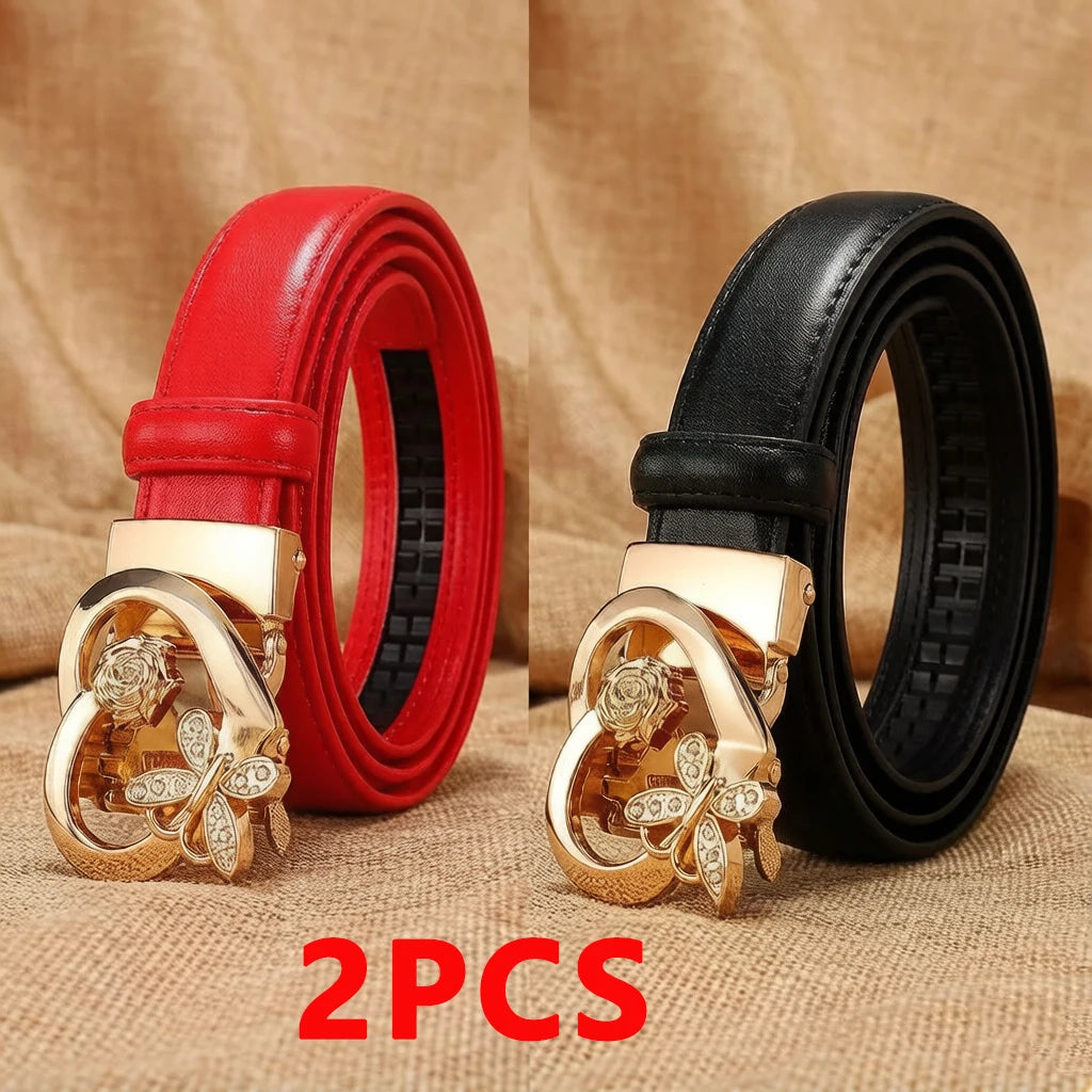 New Belts Women Luxury Famous Brand Designer Female Belt Candy Color High Quality Dress Cowhide Leather Automatic Buckle LB2202