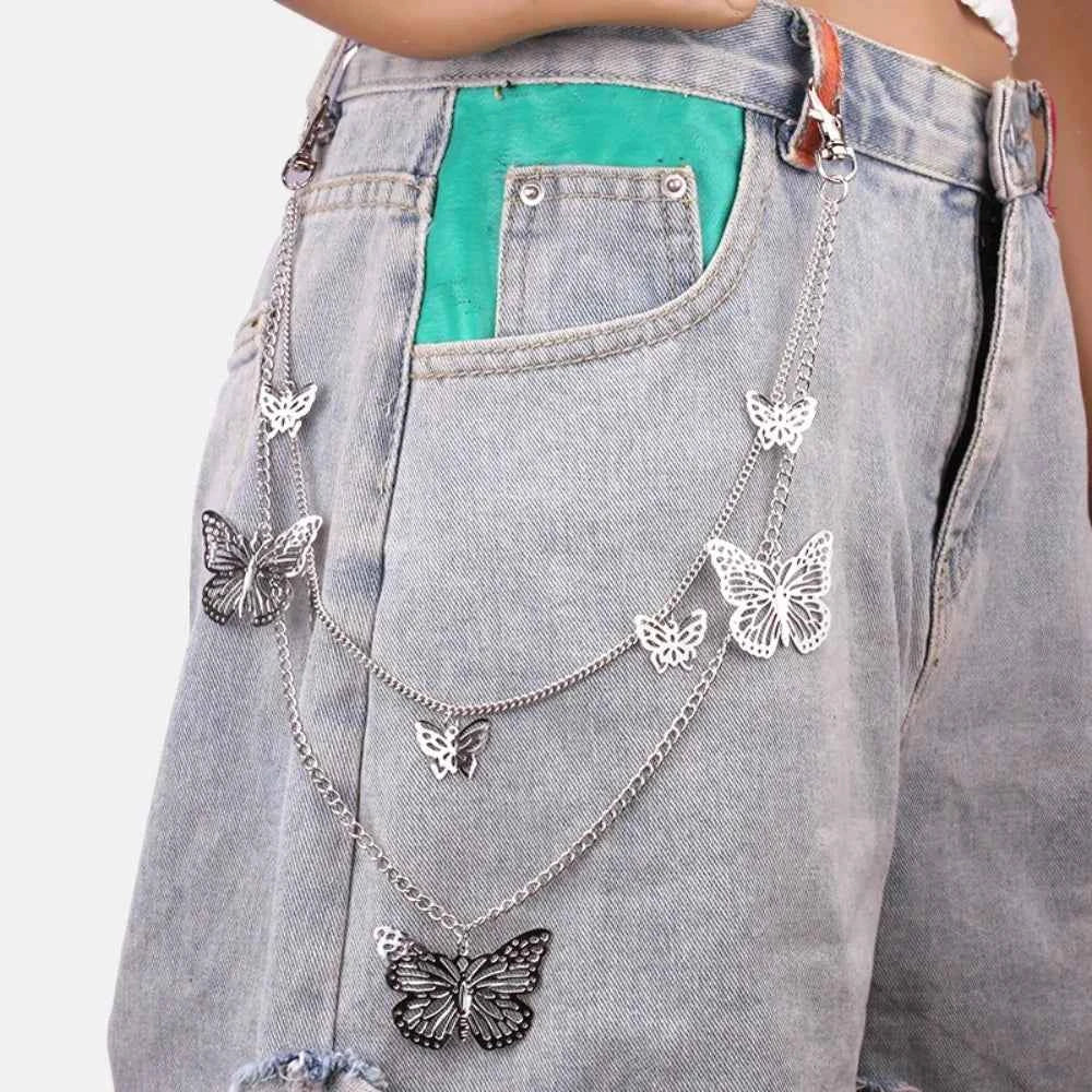 Beautiful Full Metal Waist Chains Hollow Trousers Decorations Butterfly Chains Double Layers Trousers Chain Women
