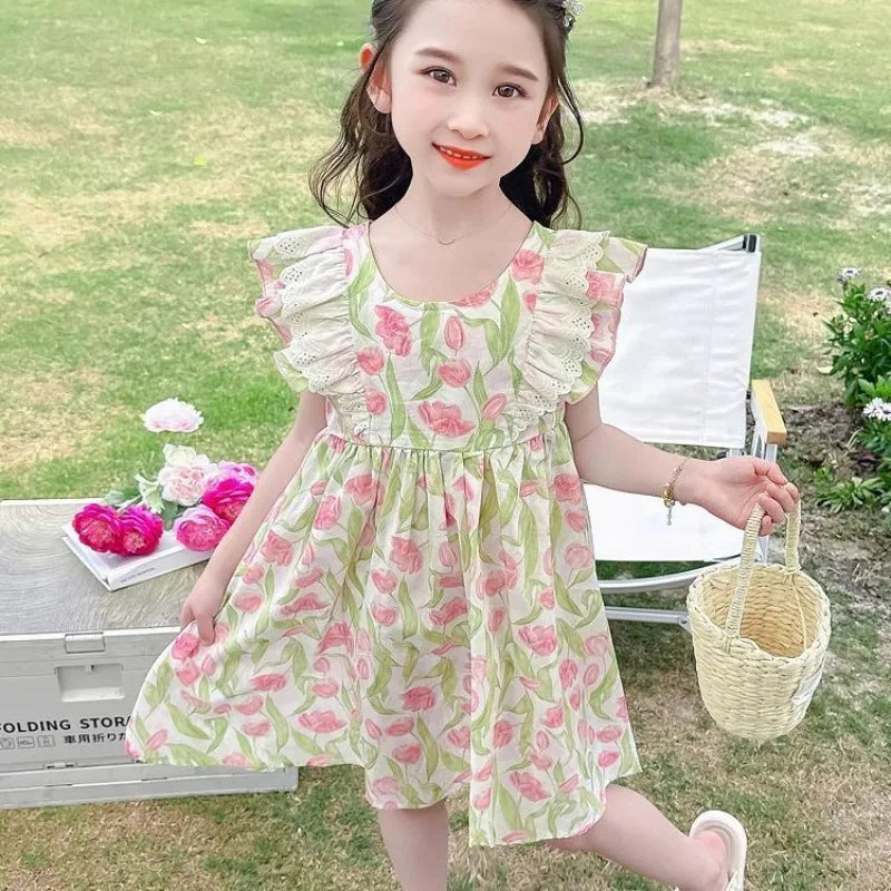 Girls Dress Summer Clothes Hanfu Fashion Children's Vintage Net Yarn Dress Kids Girls Dresses for School Wedding of 12 Years Old