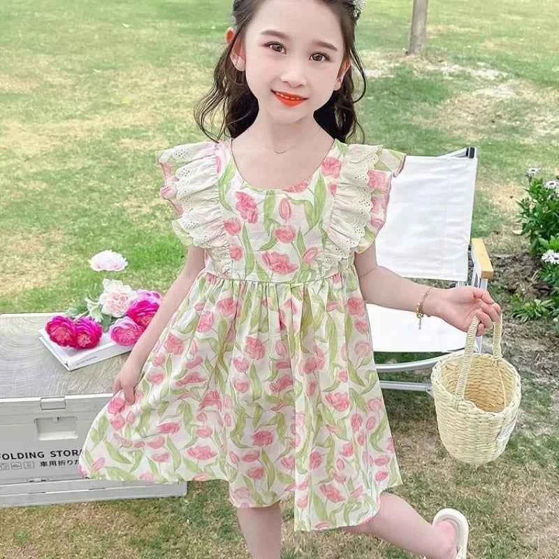 Girls Dress Summer Clothes Hanfu Fashion Children's Vintage Net Yarn Dress Kids Girls Dresses for School Wedding of 12 Years Old