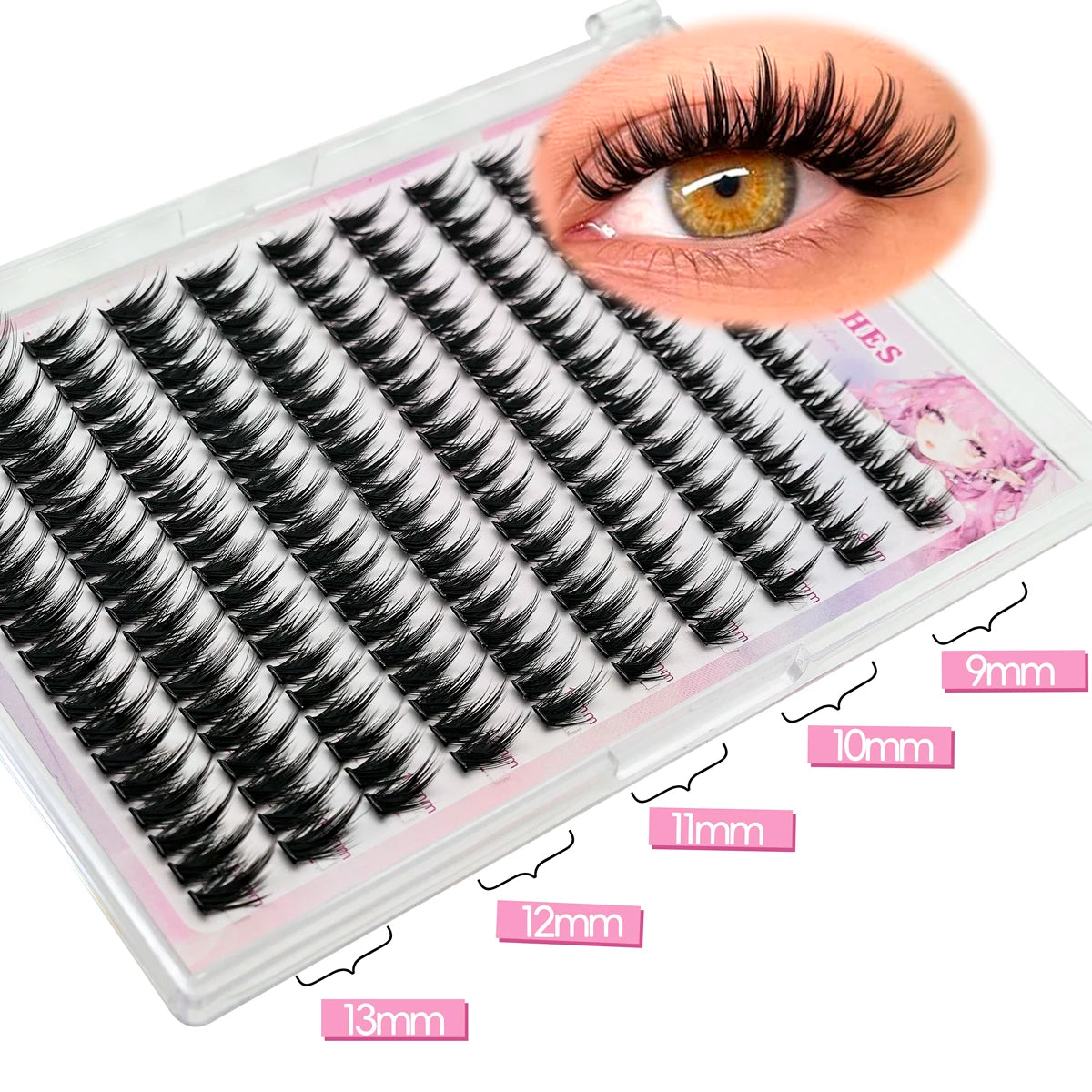 10 rows of 200 clusters of self-adhesive false eyelashes, makeup eyelashes, extending soft eyelashes, 9-13mm（MIX)