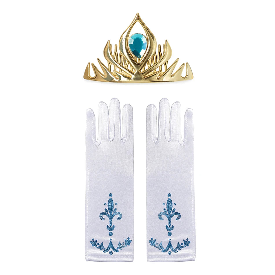 Girl Princess Costume Accessories Gloves Wand Crown Jewelry Set Princess Wig Braid Princess Dress Costume Cosplay Accessories