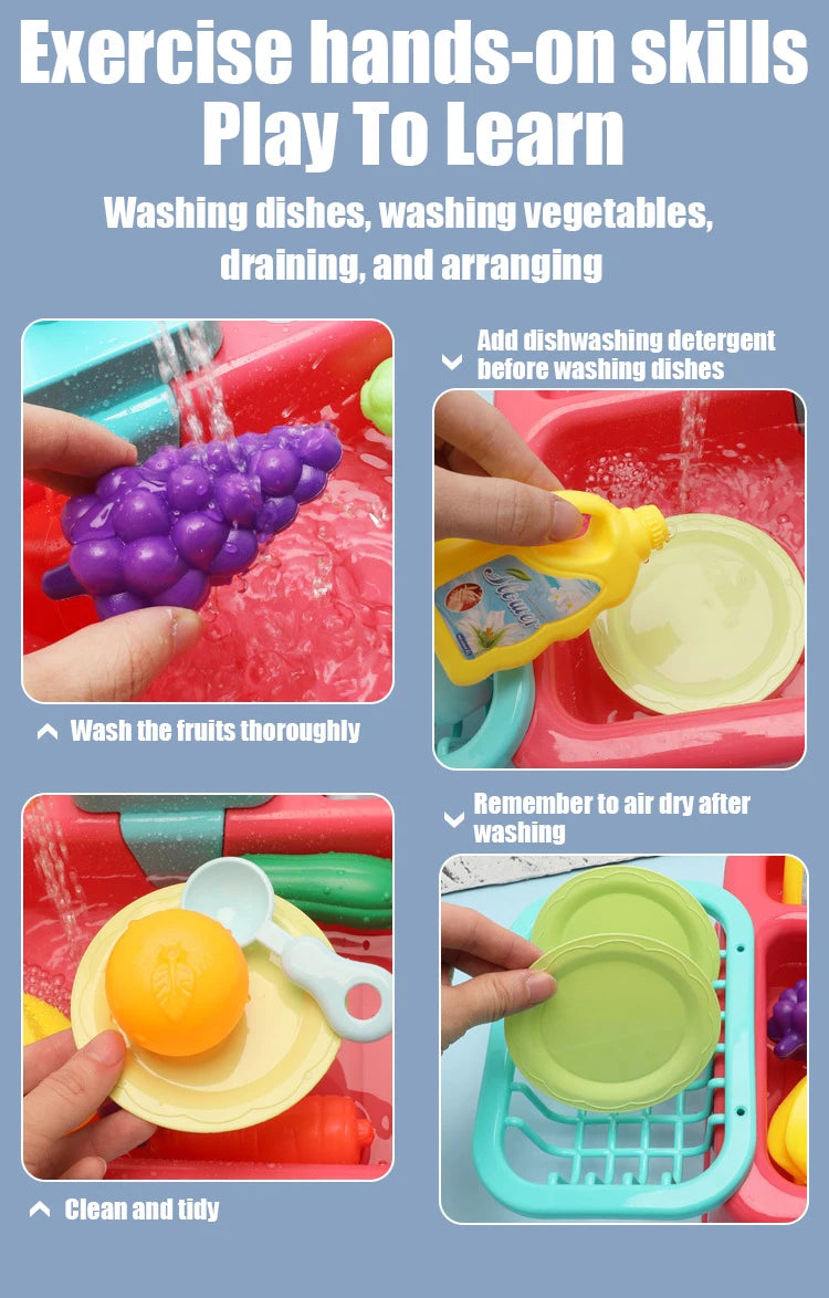 Kids Kitchen Sink Toys Simulation Electric Dishwasher Mini Kitchen Food Pretend Play House Toy Set Children Role Play Girl Toys