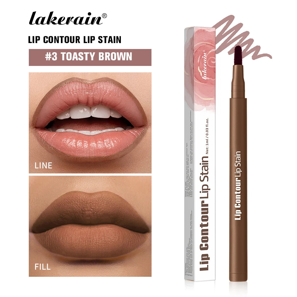 3 Toasty Brown Color 2-in-1 Lip Contour Stain Pen – Long-Lasting & Waterproof