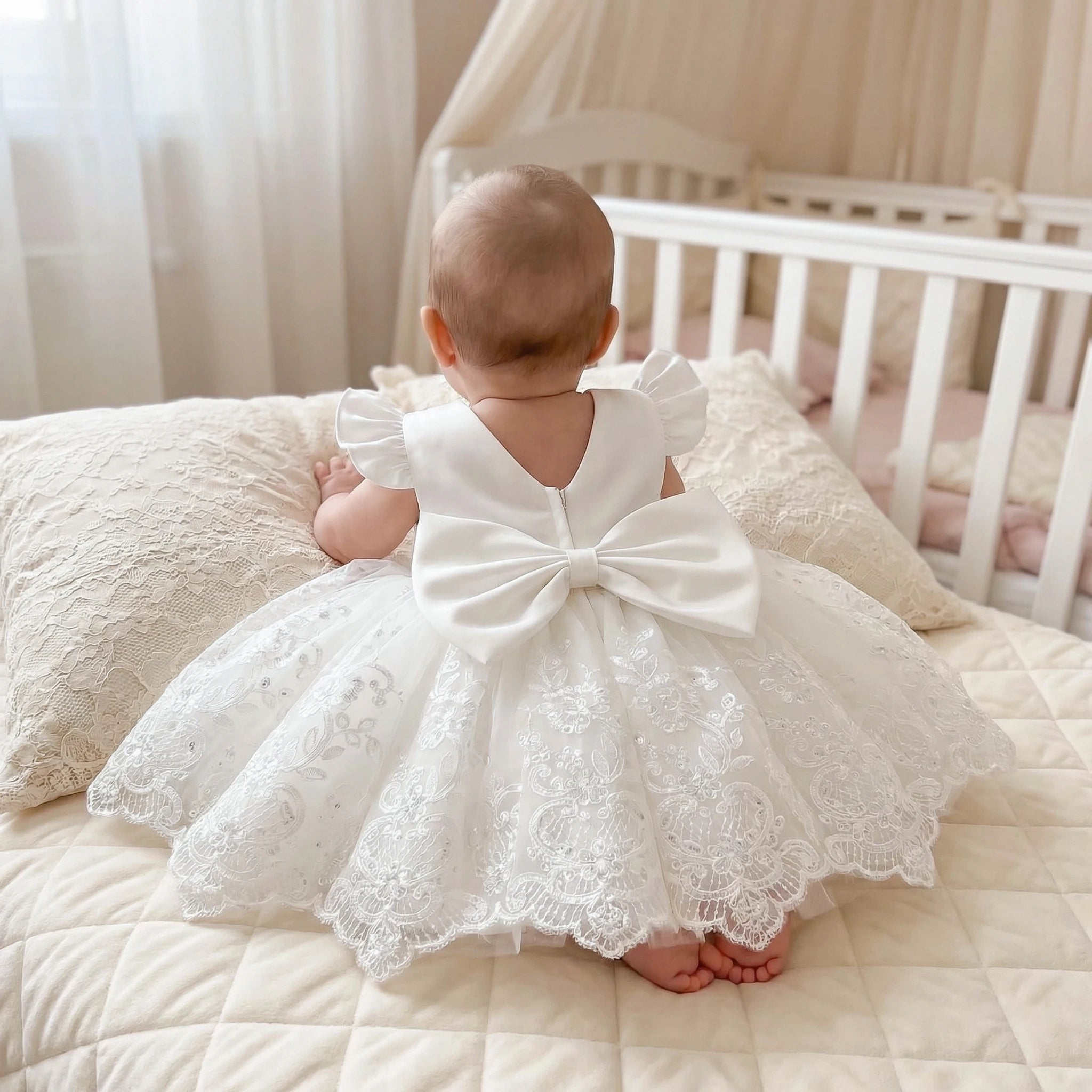 Baby Girl Casual Simple Woven White Round Neck Sleeveless Detachable Three-Dimensional Bow Dress Birthday Party,Evening Party