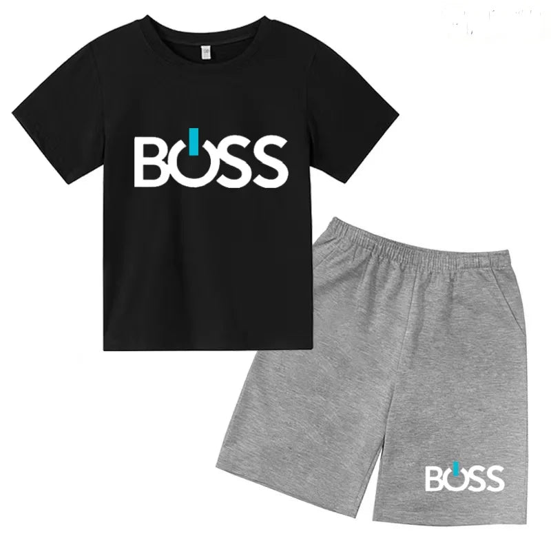 Kids Summer Sportswear 3-12 Years New Letter Fashion T-shirt Coat Boys Girls Toddler Short-sleeved+Shorts Casual Cool Sports Set