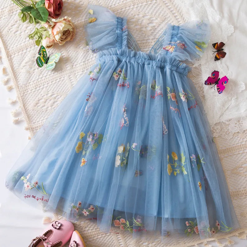 Girls' Dress Summer Floral Mesh Baby Girls Dress Adorable Wedding Flower Girl Dress Baby Girl Clothe