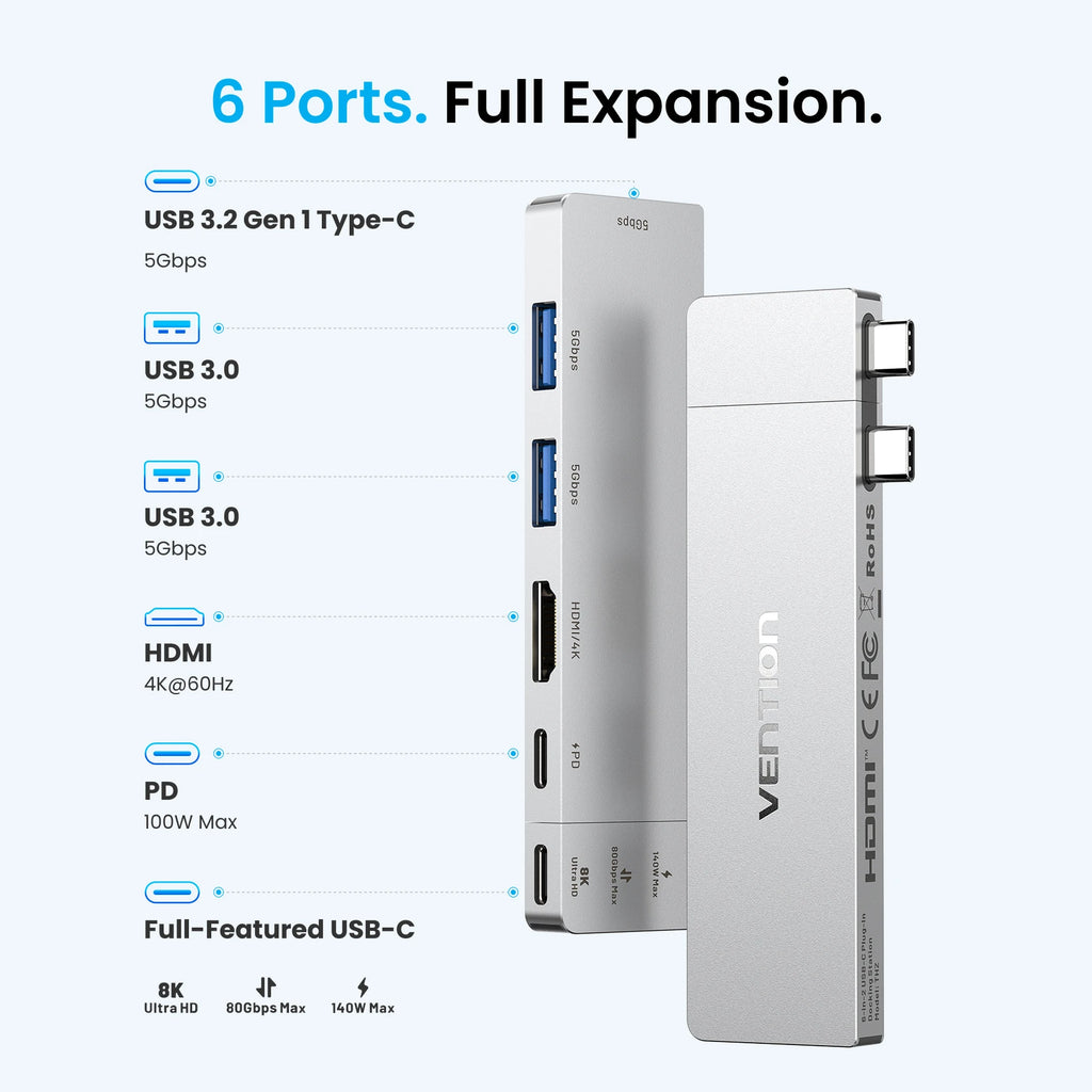 Vention 7 in 2 USB C HUB Thunderbolt 4 80Gbps 8K for MacBook Pro Air USB 3.0 SD TF HDMI 4K60Hz Dock Station Splitter for Windows