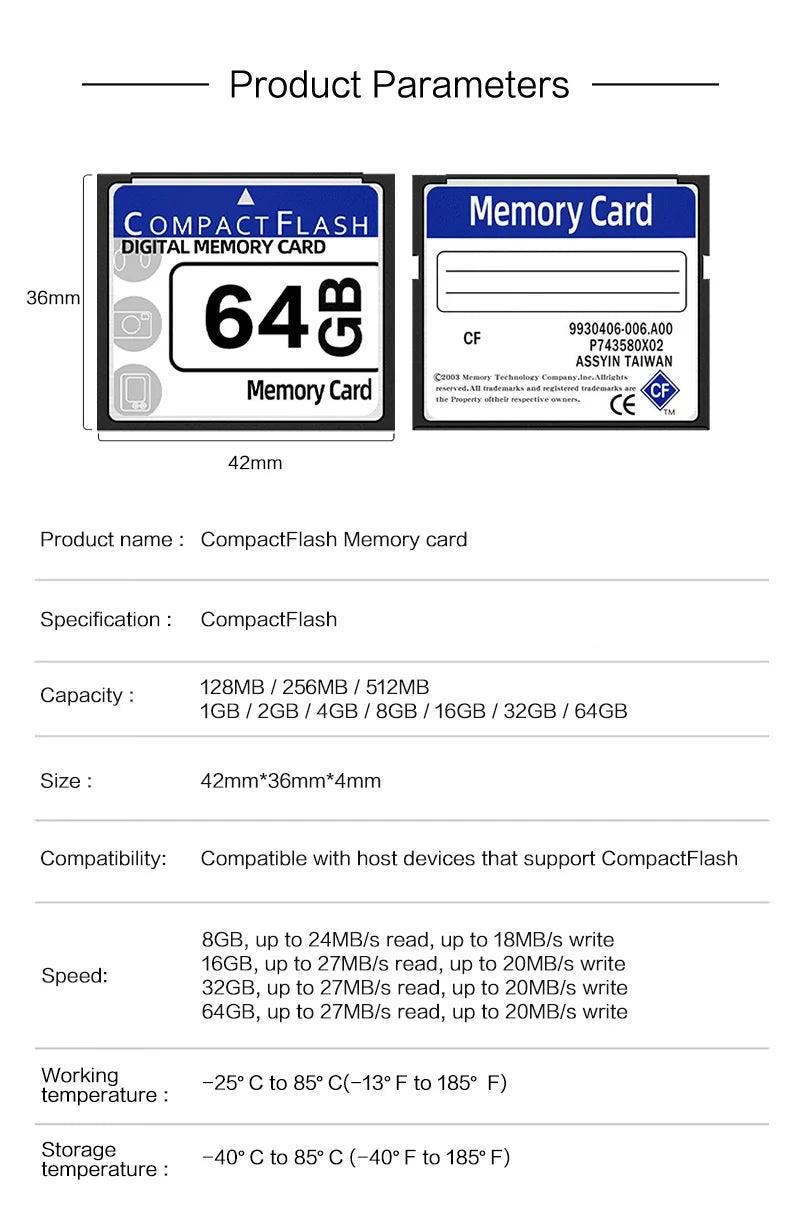 CF Memory Card 64GB 32GB 16GB 8GB Compact Flash Digital Memory Card 4GB 2GB 1GB 512MB High Speed Flash Card For Camera