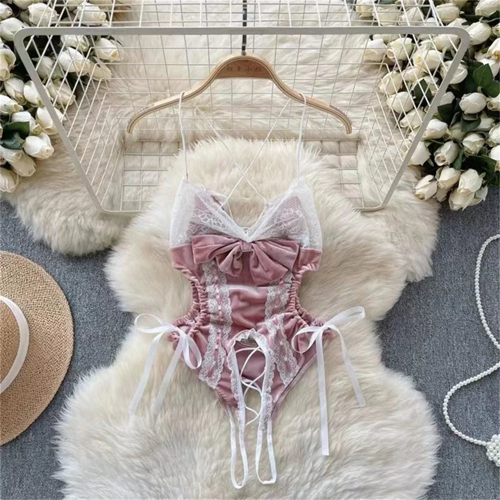 Summer Girls Sexy Hot Sweet Transparent Suspender Mini Dress Women Elastic Waist And Backless Strap Lolita Pajamas Bubble Skirt