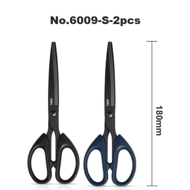 Deli Black Blade Scissors Stationery 180mm 7 Inch Stainless Steel Anti-Rust Sharp Office Home School Craft Cutting Tool