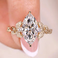 Three Stone Nature Inspired Marquise Cut Diamond Engagement Wedding Ring 2.06 Carat Lab-Grown Gold Plated