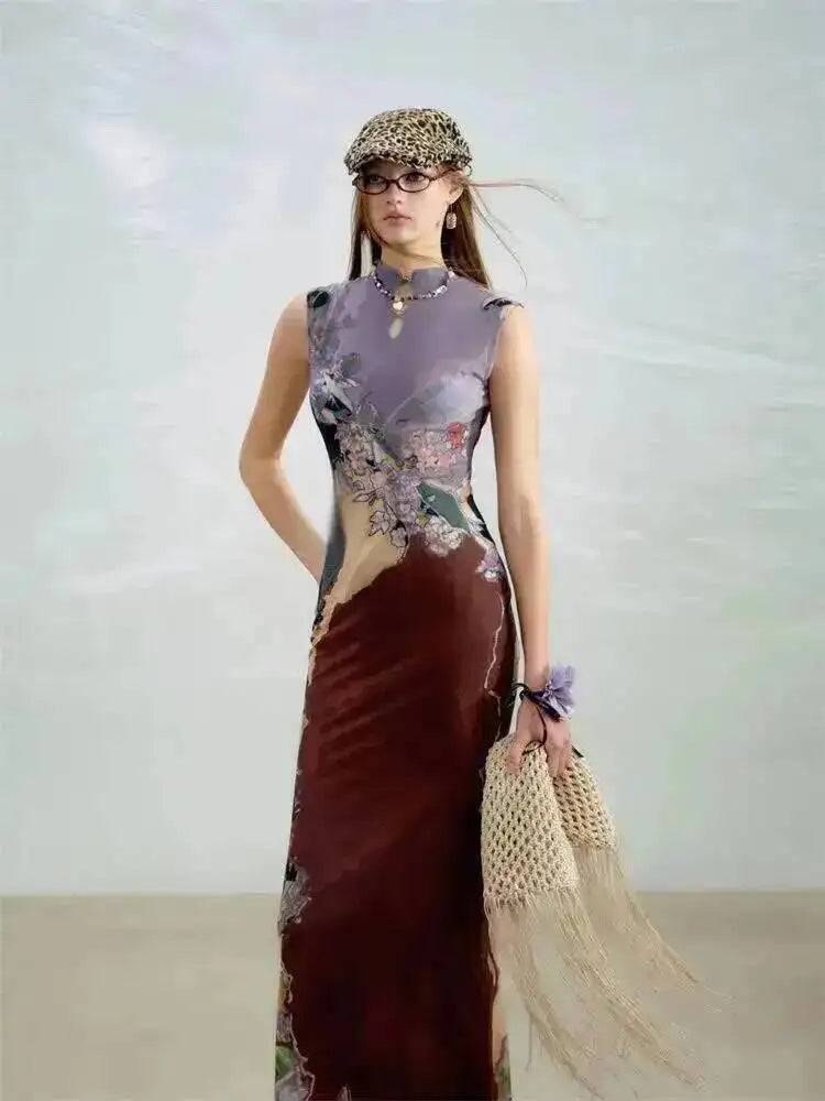 Gradient Unique Design Exquisite Beautiful Print Dress for Women Summer New Long Dress