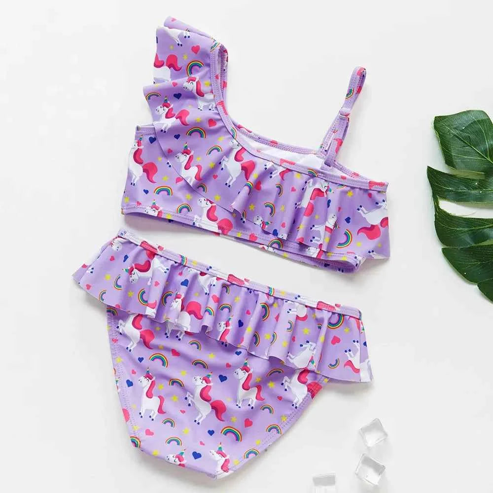 2-10Y New Fashion Kid Rainbow Design Bikini Set Lovely Two Pieces Child Swimwear Cute Girl Flouncing Swimsuit Summer Beachwear