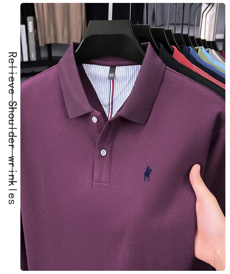 100% cotton high-end brand long sleeve polo shirt new Paul pony embroidery luxury comfort men's business leisure lapel T-shirt
