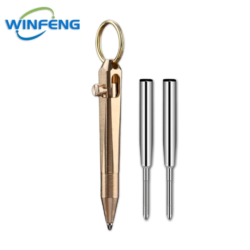 Mini Brass Bolt Action Tactical Pen Keychain Business Signature Ballpoint Pen for Self Defense School Student Office Stationery