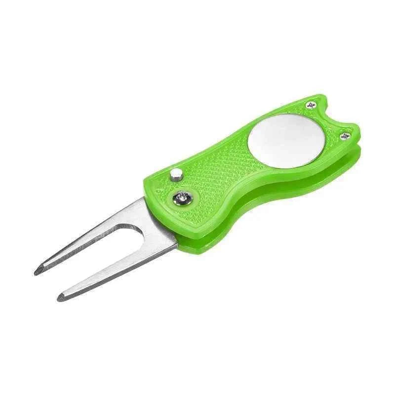 Golf Divot Repair Tool Foldable Metal Golf Green Divot Tool with Magnetic Ball Marker