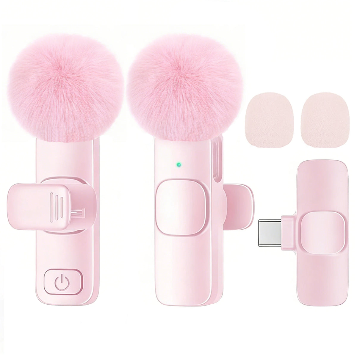 Pink-Type-c-1to2 Color Type-C Wireless Lavalier Microphone – Plug & Play Noise Canceling