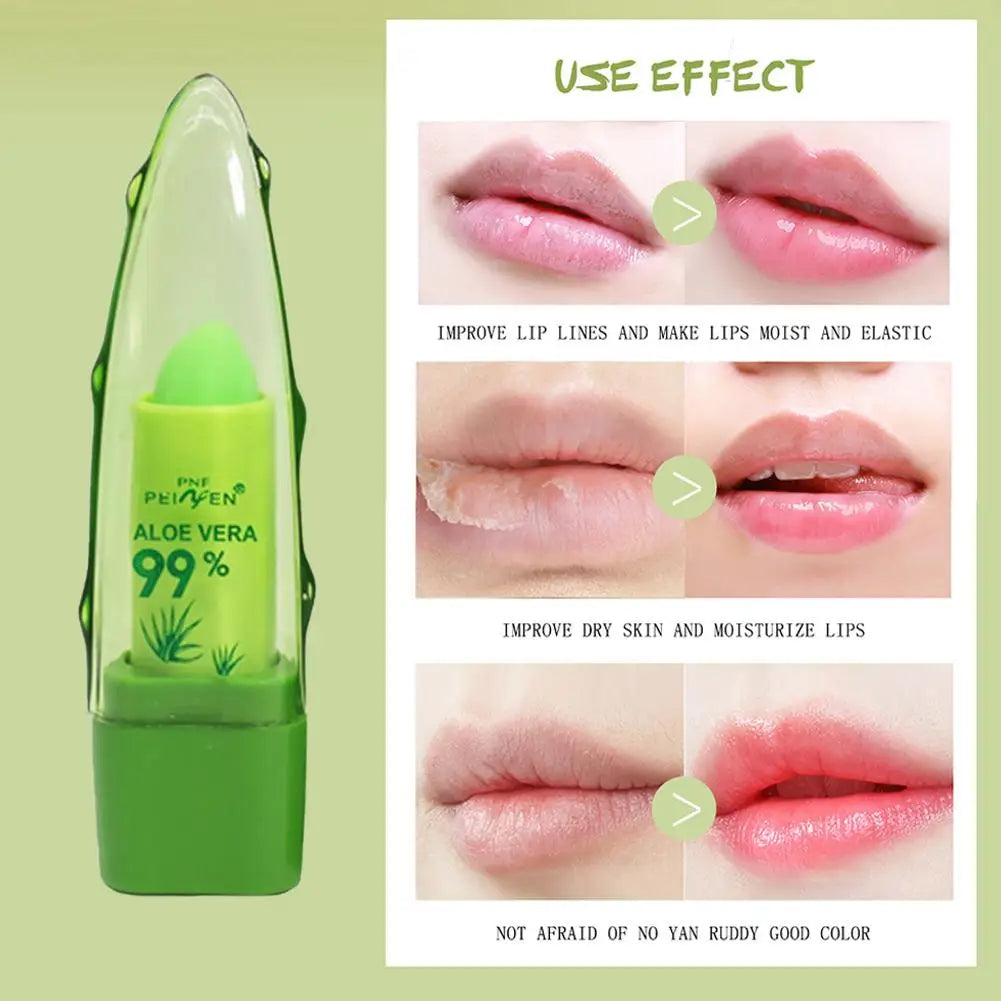 2pcs Aloe Vera Lipstick,Long Lasting Lip Care Nutritious Plumper Lip Balm,Moisturizer Color Changing Jelly Lip Gloss Makeup