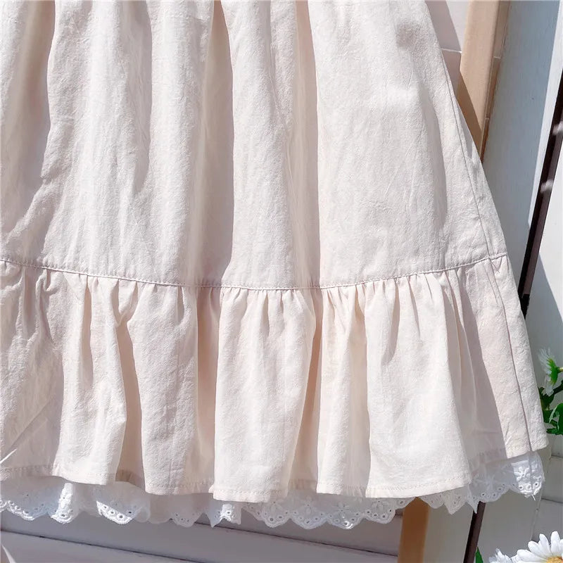 Ruffles Lace Patchwork Cotton White Mini Skirt High Waist A-Line Skirts For Women 2024 Summer