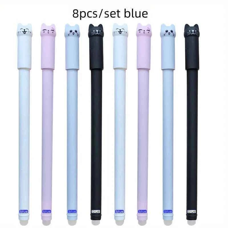 4/8/12pcs Creative Cat Erasable Gel Pens Set 0.5mm Washable Handle Magical Blue/Black Ink Erasable Refills Rod Writing Stationer