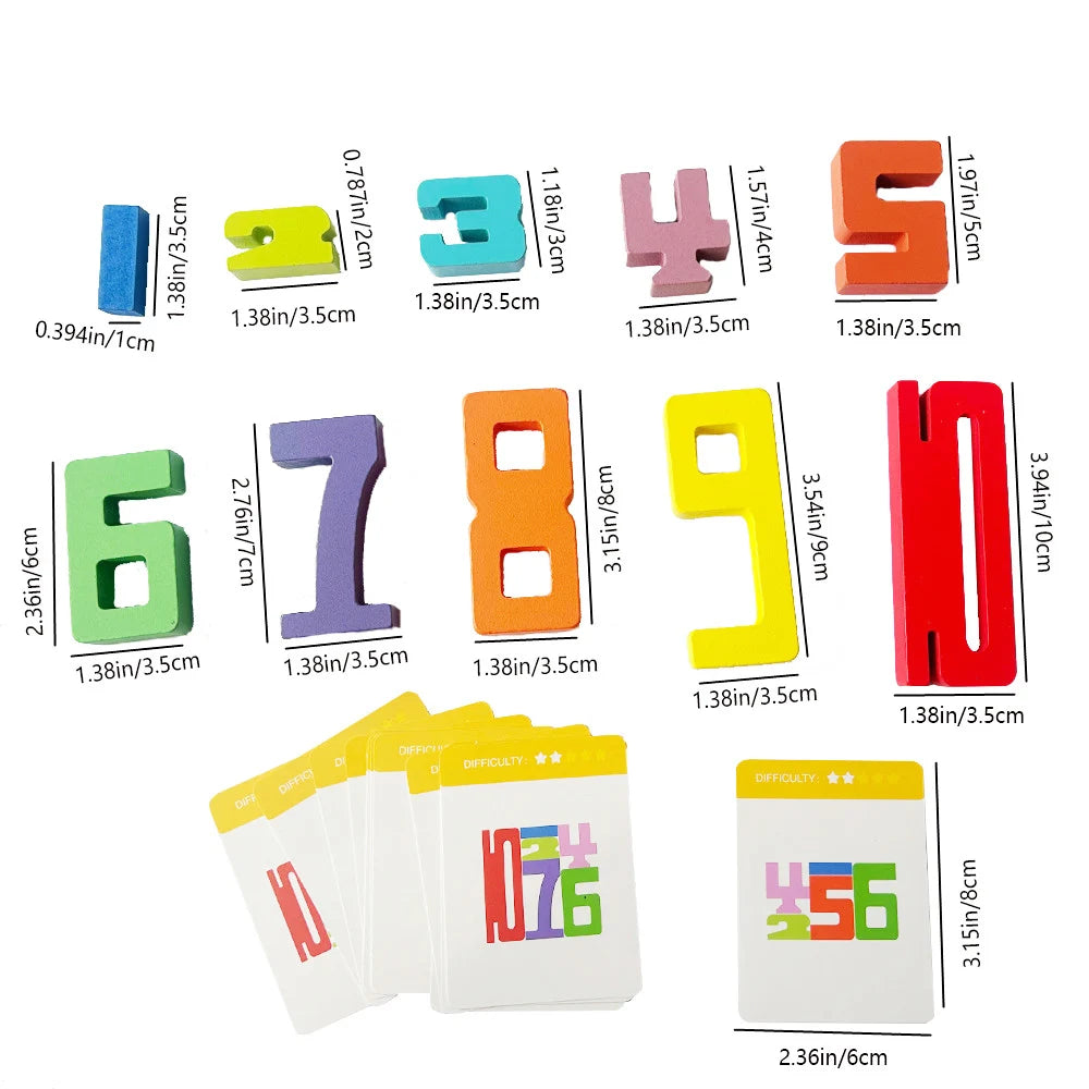 Wooden Digital Building Blocks, Number Stacking Blocks, 15pcs Double-Sided Cards, Children's Educational Toy For Math Learning