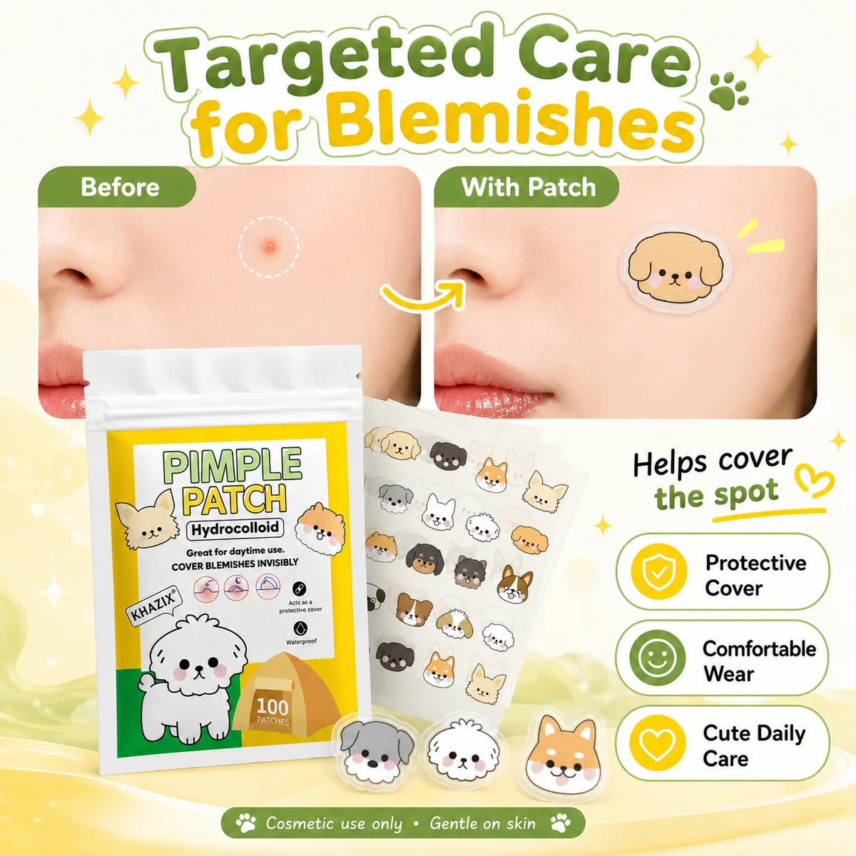 Cute Dog Hydrocolloid Pimple Patches – Waterproof Acne Dots