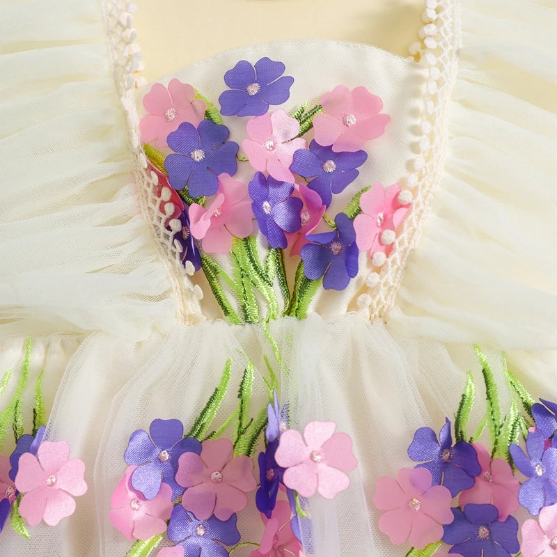 Baby Girl Princess Romper Dress Cute Summer Ruffle Sleeveless 3D Flower Tulle Tutu Rompers with Headband 2Pieces Infants Outfits