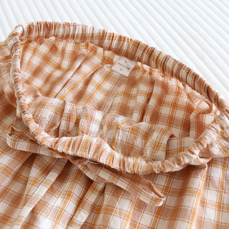 Summer Thin Loose Fit Women's Home Shorts Cotton Plaid Design Multi Colors Sleepwear Beach and Casual Wear Short Pants