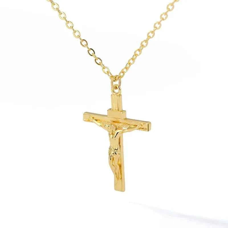 Cross Necklace 18K Gold Plated Religious Pendant Unisex Church Jewelry Gift Hypoallergenic Non-Fading Chain