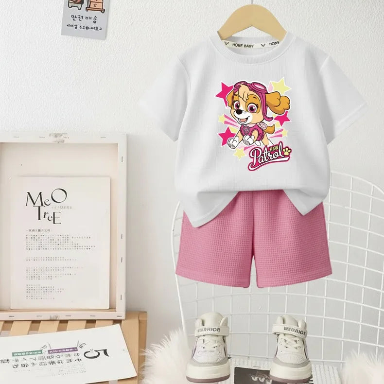 PAW Patrol Printed Summer Girls Casual Outfits Children's Shorts Sets Kids T Shirt and Shorts Two Piece Set Outdoor Sportwear