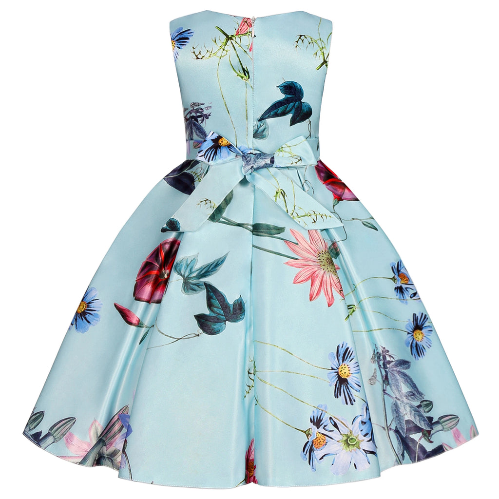2026 European and American children's new flower vintage print princess dress girl holiday party dress dress