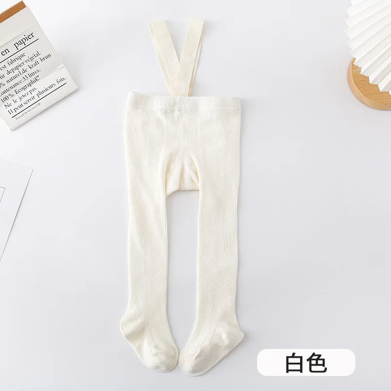 Newborn Baby Boys Girls Pantyhose Solid High Waist Ribbed Knit Tight Infant Spring Autumn Strap Leggings