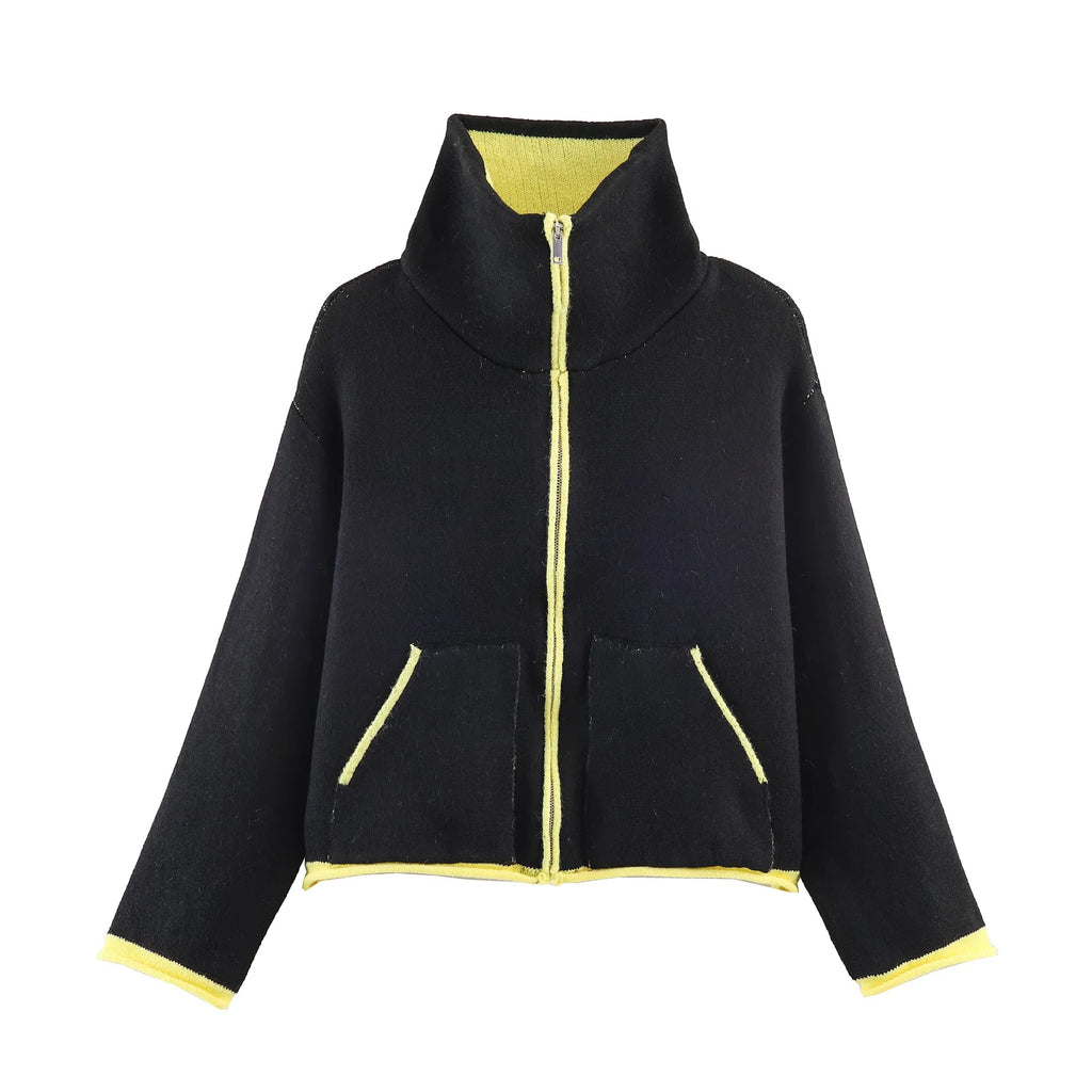 2026 Autumn Casual Jacket Coat Fashion Contrast Color Design Long Sleeve Zipper Jackets For Women Streetwear Casual Outerwear ﻿
