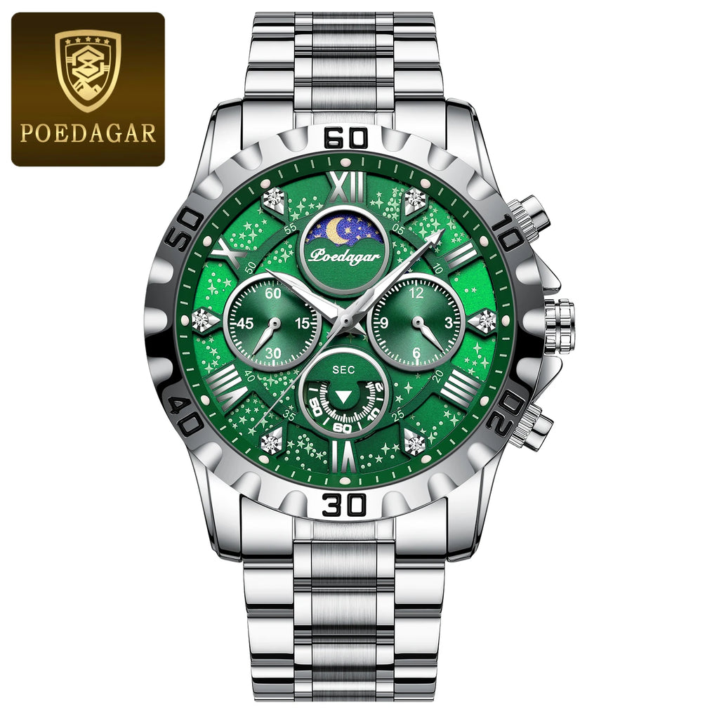 POEDAGAR Luxury Fashion Man Watch Waterproof Luminous Chronograph Men Watch Stainless Steel Sports Military Quartz Men's Watches