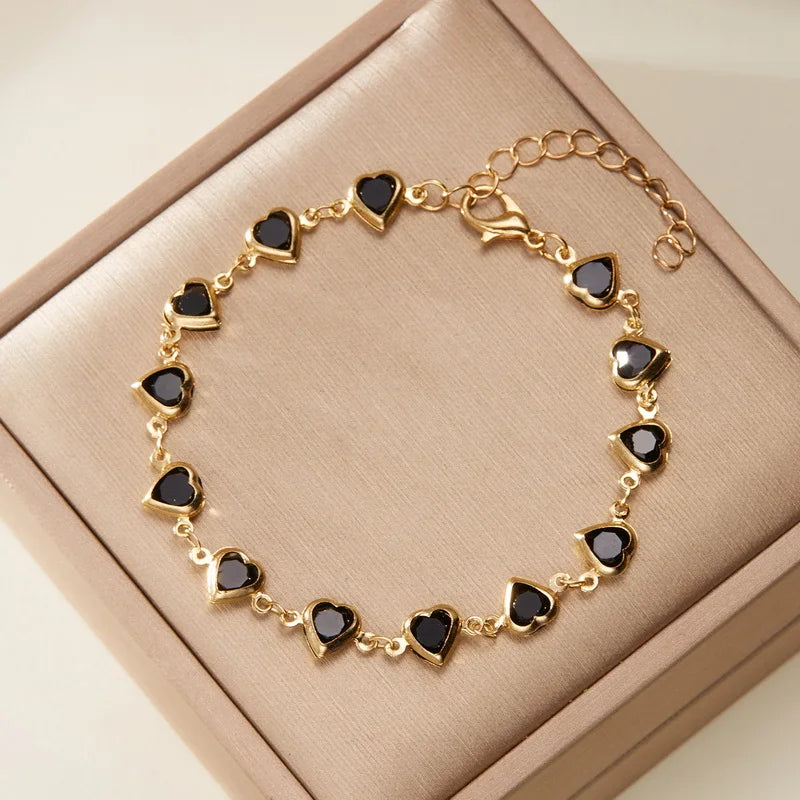 Elegant Red Crystal Zircon Metal Chain Bracelets for Women Colorful Heart Bracelets Party Wedding Wrist Charms Jewelry Gift