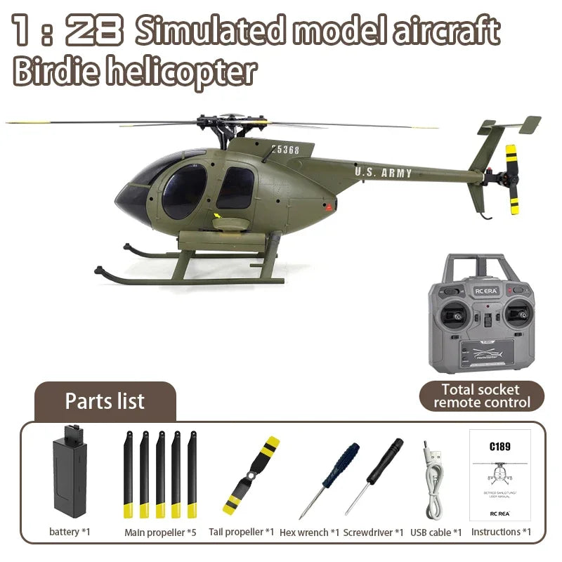 MD500 RC Helicopter 1:28 C189 Brushless Dual-motor Remote Control Model 6-Axis Gyro Aircraft Multifunctional Flying Machine Toy