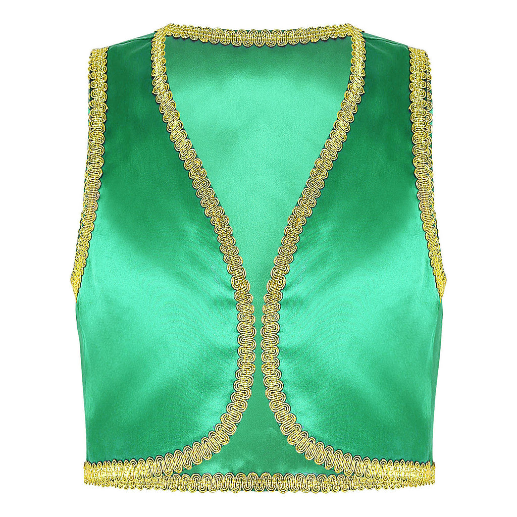 Children Boys Arabian Prince Costume Genies Vest Open Front Golden Genies Waistcoat for Party Halloween Cosplay Fancy Dress Up