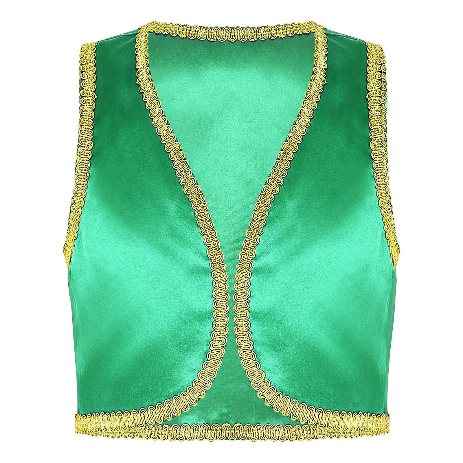 Children Boys Arabian Prince Costume Genies Vest Open Front Golden Genies Waistcoat for Party Halloween Cosplay Fancy Dress Up